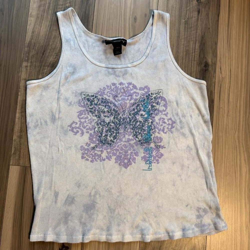 Y2k Venezia white and purple butterfly tank top